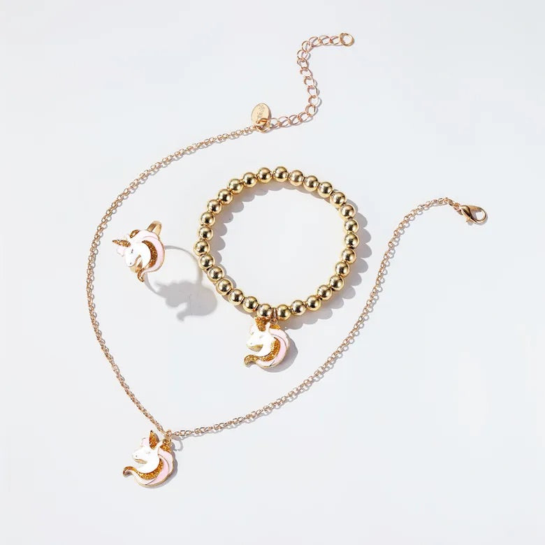 Gold unicorn jewelry set