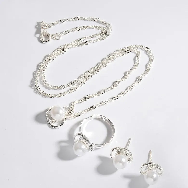 White Pearl and silver jewel set