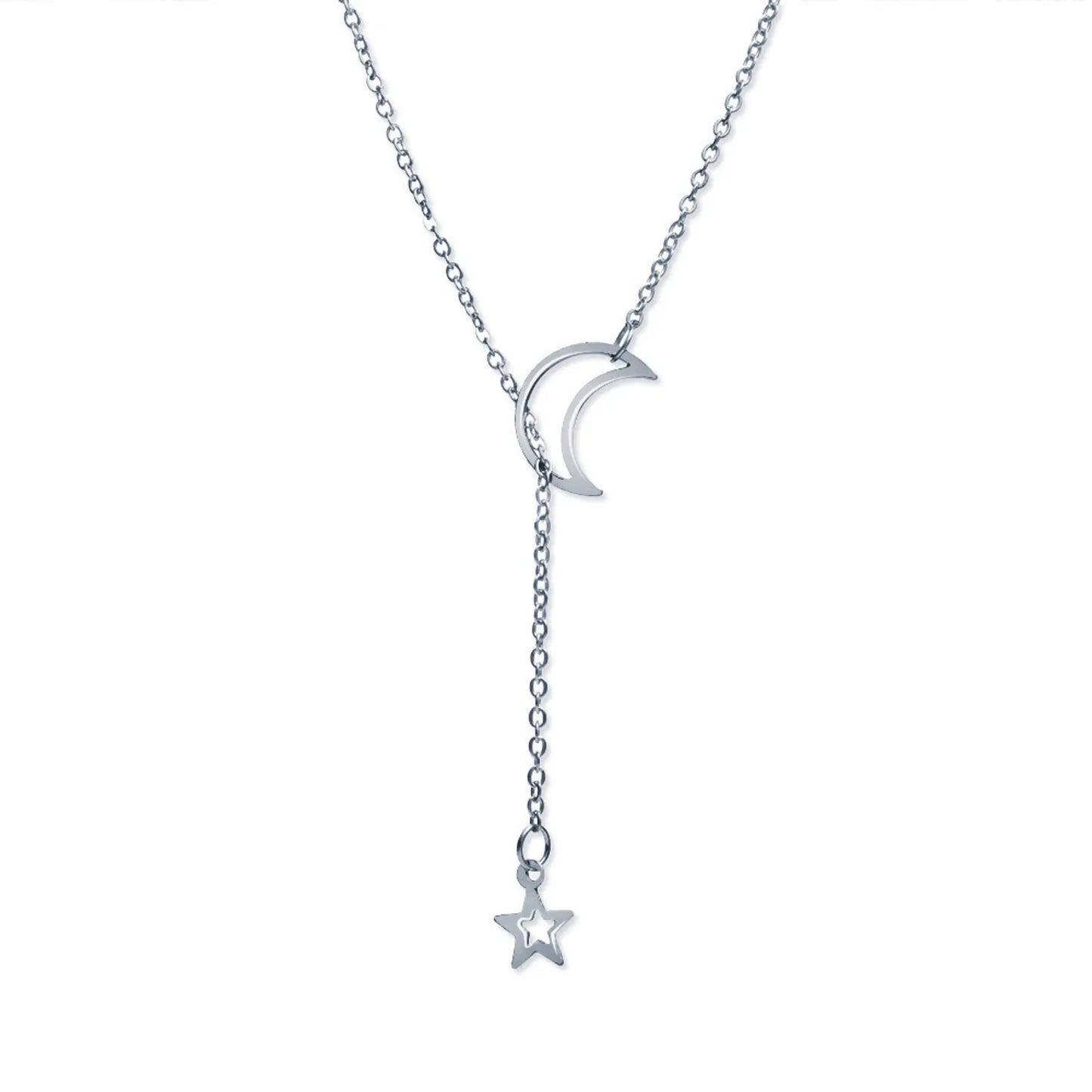 Start half moon silver necklace