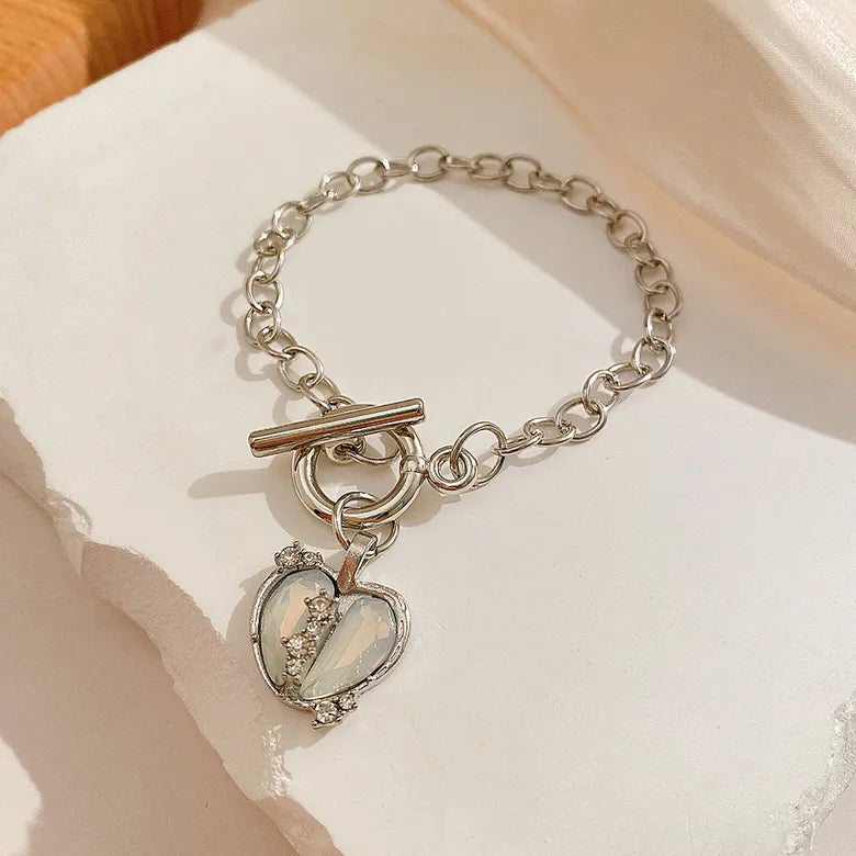 Silver heart lock bracelet