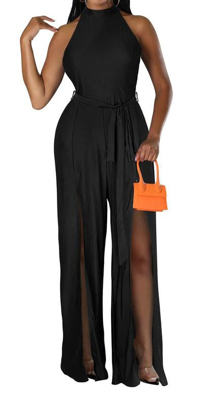 Black sleeveless jumpsuit