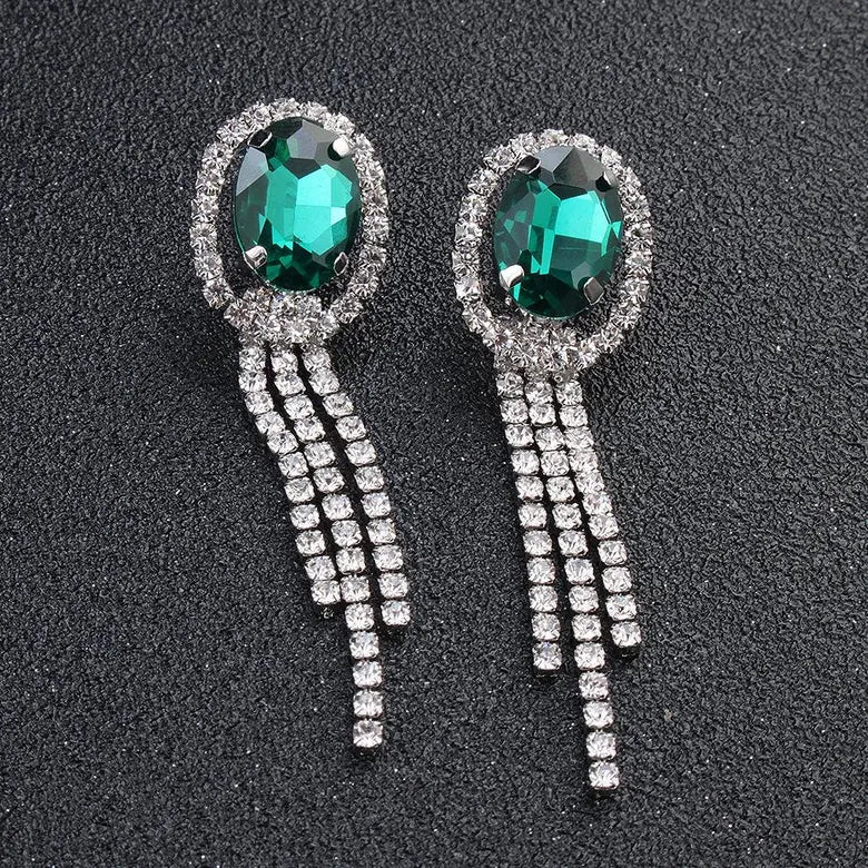 Green crystal and silver jewelry set