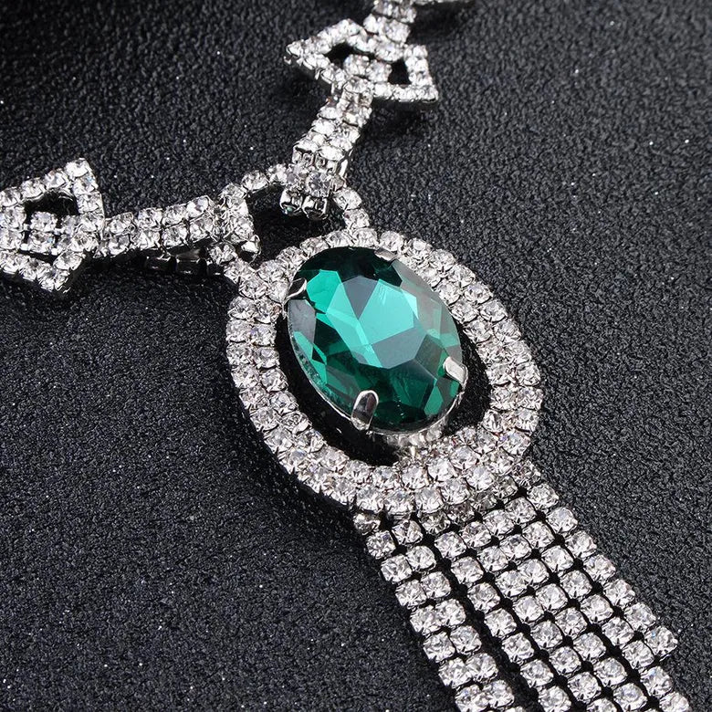 Green crystal and silver jewelry set