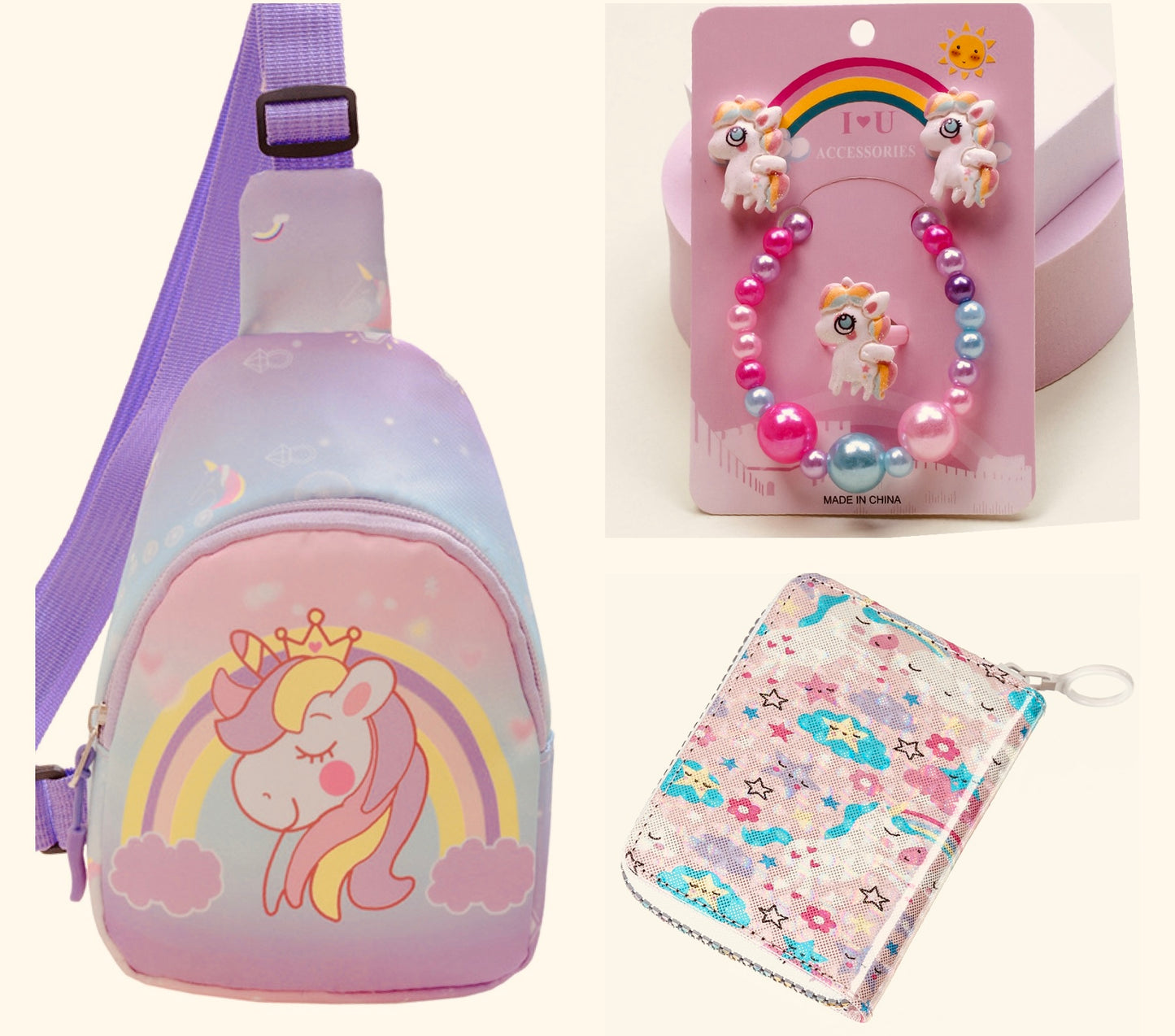 Little girl unicorn  purse and jewelry set