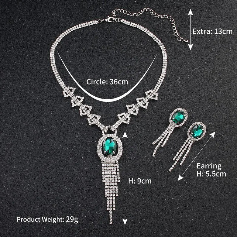 Green crystal and silver jewelry set